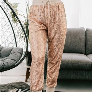 Rose Gold sequin joggers